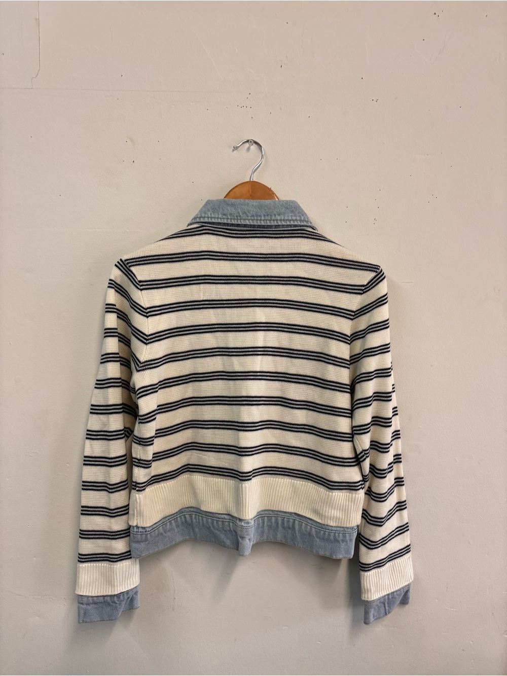 Democracy Cream & Navy Striped Knit Jacket with Denim Trim - Picture 4 of 4